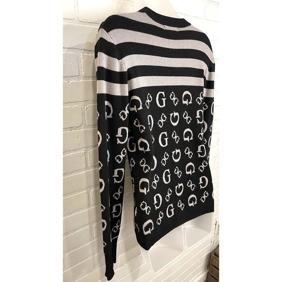 Guess Logo Letter Long Sleeve Classic Pullover Sweater Black/Wh | Womens Large - Picture 7 of 8